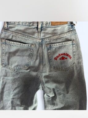 Budweiser light wash Denim Jeans with Red Embroidered Logo